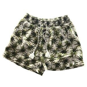 Briggs Womens Shorts Size M Green White Palm Tree Print Pull-On Drawstring
